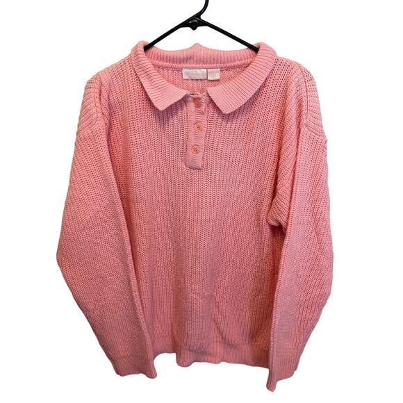 90's Vintage Contemporary Casuals Pink Collared Knit Chunky Sweater Oversized M - Picture 1 of 12